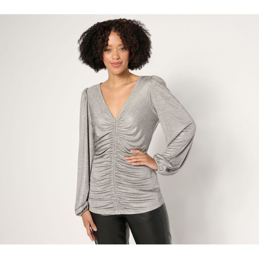 SUNNYLiFE Women's Top Sz M Knit Lame Ruching & Medium Grey Heather